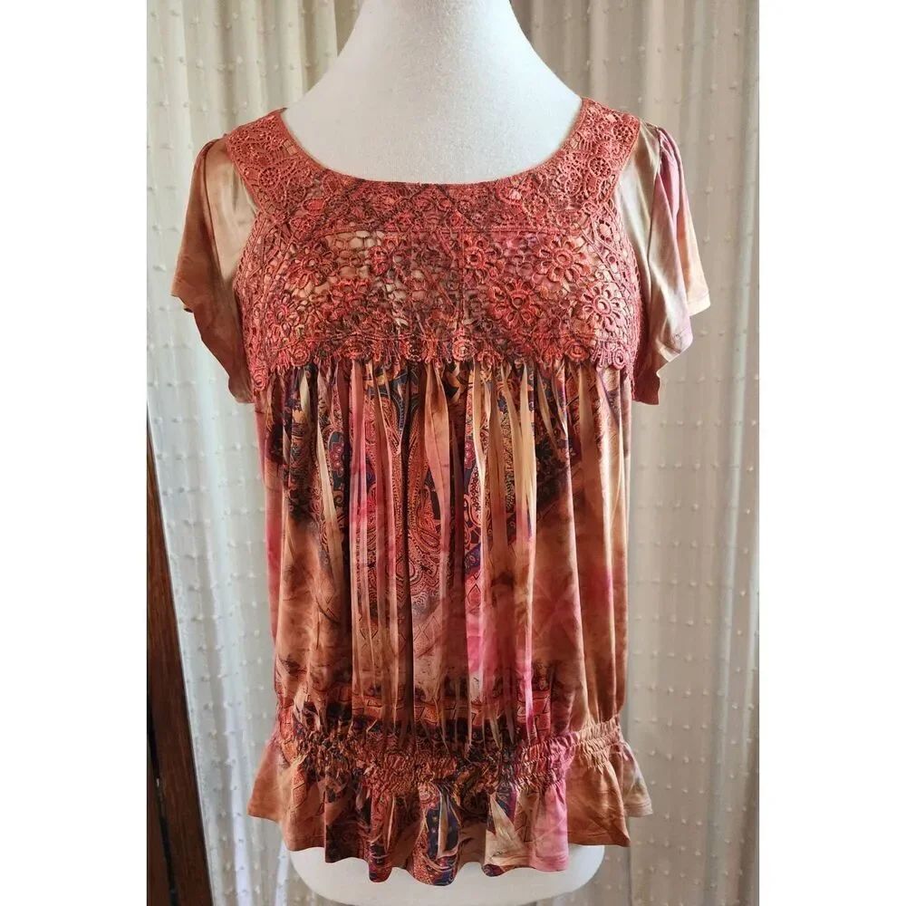 +27 Dressbarn lacy Blouse. Orange Fall Colors